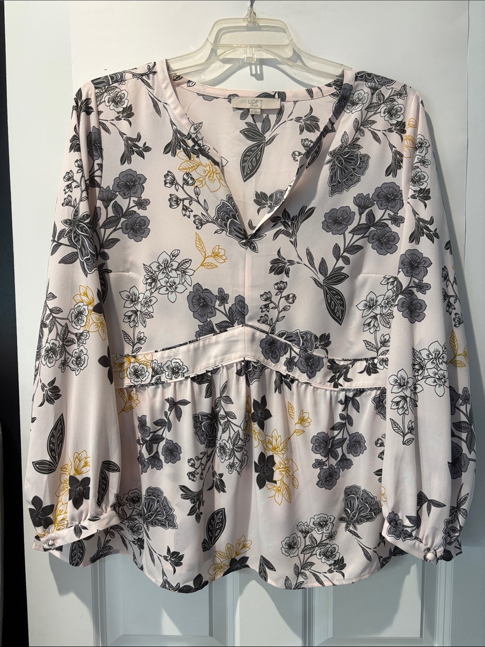 LOFT Plus Floral Split V-Neck Peplum Blouse Long Sleeve Pink - 16